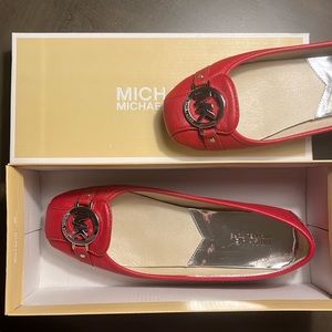Michael Kors RED leather flats. Worn once. No scuff.
